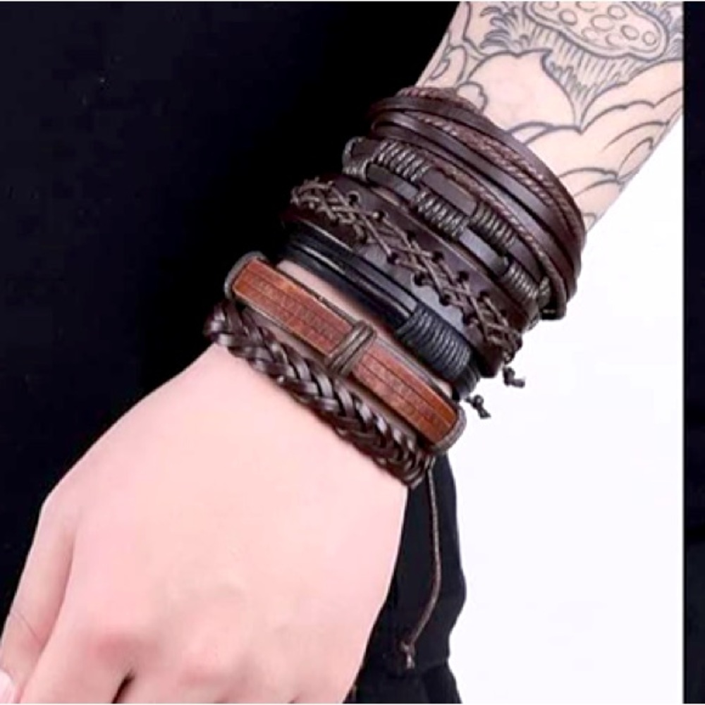 CASDAN 6 Pieces Jesus Logo Braided Leather Bracelets Woven Cuff Wrap Bracelets. - Picture 2 of 4